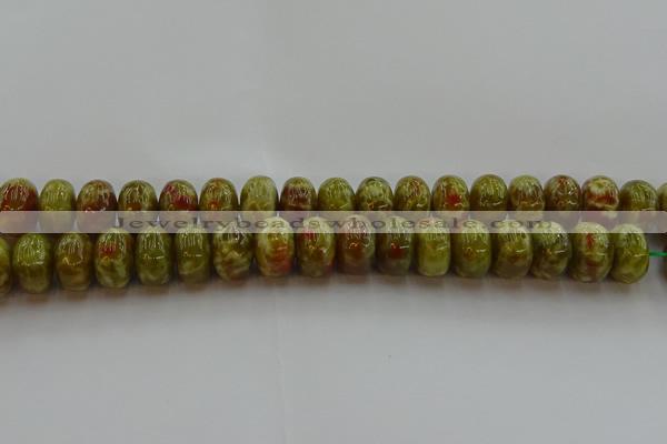 CNS615 15.5 inches 10*16mm rondelle green dragon serpentine jasper beads