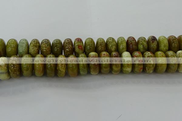 CNS617 15.5 inches 10*20mm rondelle green dragon serpentine jasper beads