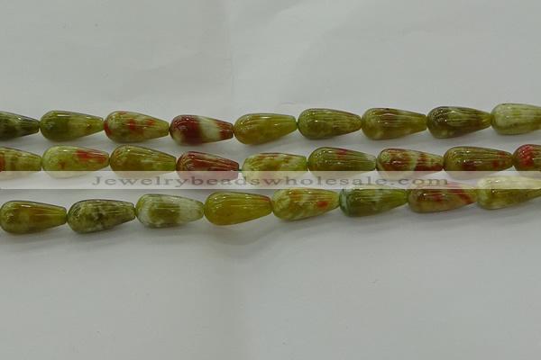 CNS618 15.5 inches 8*16mm teardrop green dragon serpentine jasper beads