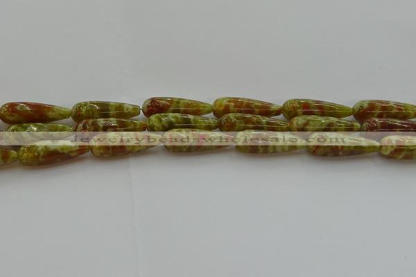 CNS620 15.5 inches 10*30mm teardrop green dragon serpentine jasper beads