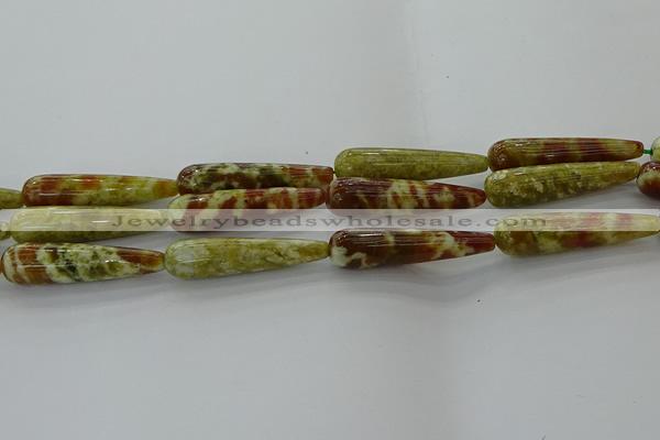 CNS621 15.5 inches 10*40mm teardrop green dragon serpentine jasper beads