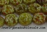 CNS623 15.5 inches 12mm flat round green dragon serpentine jasper beads