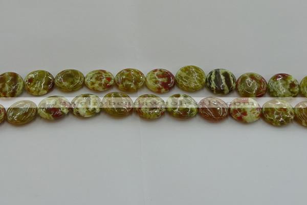 CNS625 15.5 inches 18mm flat round green dragon serpentine jasper beads