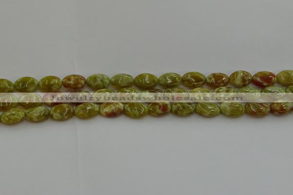 CNS631 15.5 inches 10*14mm oval green dragon serpentine jasper beads