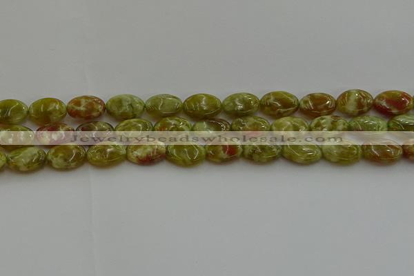 CNS632 15.5 inches 12*16mm oval green dragon serpentine jasper beads