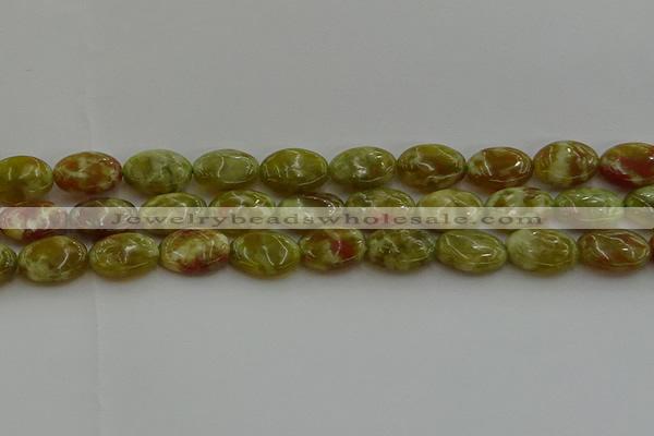 CNS633 15.5 inches 13*18mm oval green dragon serpentine jasper beads