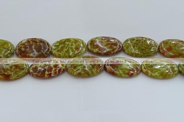 CNS638 15.5 inches 30*40mm oval green dragon serpentine jasper beads