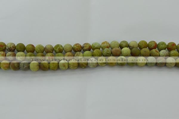 CNS650 15.5 inches 6mm round matte green dragon serpentine jasper beads