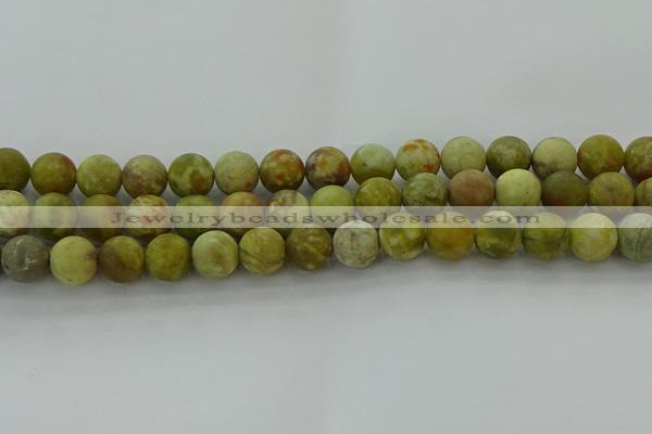 CNS653 15.5 inches 12mm round matte green dragon serpentine jasper beads