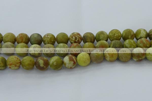 CNS655 15.5 inches 16mm round matte green dragon serpentine jasper beads