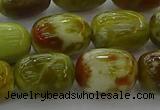 CNS662 15.5 inches 10*14mm drum green dragon serpentine jasper beads