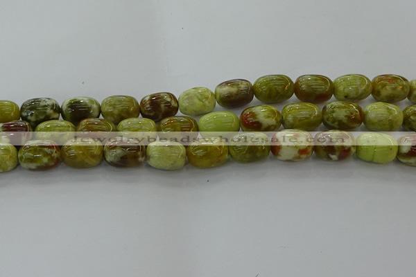 CNS662 15.5 inches 10*14mm drum green dragon serpentine jasper beads