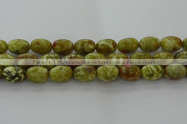 CNS665 15.5 inches 15*20mm drum green dragon serpentine jasper beads