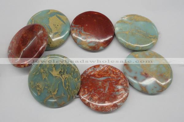 CNS88 15.5 inches 55mm flat round natural serpentine jasper beads