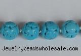 CNT09 16 inches 14mm carved round natural turquoise beads wholesale