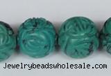 CNT33 16 inches 20mm carved round natural turquoise beads wholesale