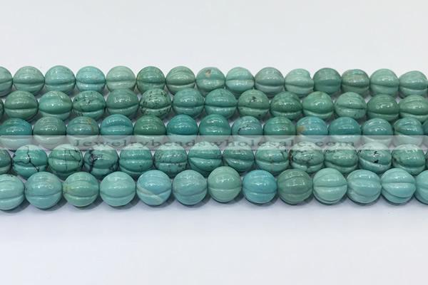 CNT540 15.5 inches 10mm carved round turquoise gemstone beads