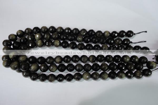 COB266 15.5 inches 12mm faceted round golden obsidian beads