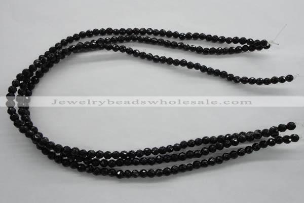 COB351 15.5 inches 5mm faceted round black obsidian beads