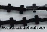 COB415 15.5 inches 10*14mm cross black obsidian beads wholesale