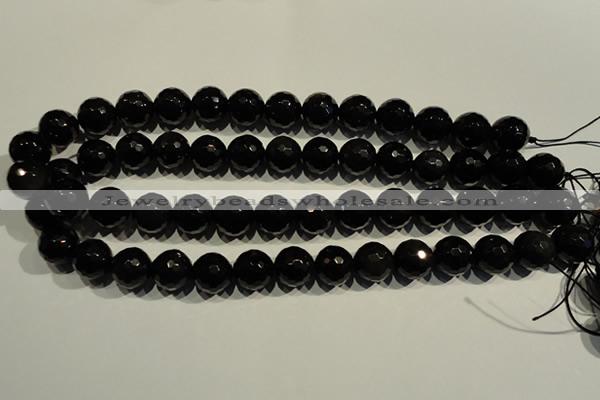 COB454 15.5 inches 12mm faceted round black obsidian beads