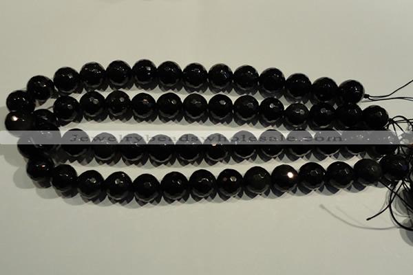 COB455 15.5 inches 14mm faceted round black obsidian beads