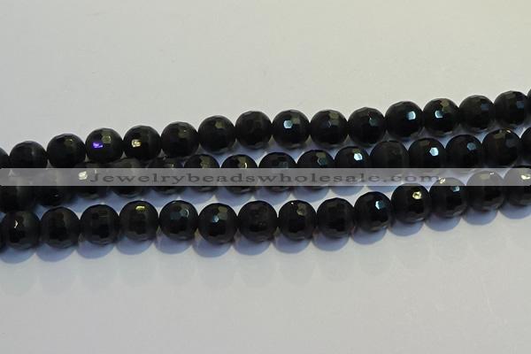 COB473 15.5 inches 6mm faceted round matte black obsidian beads