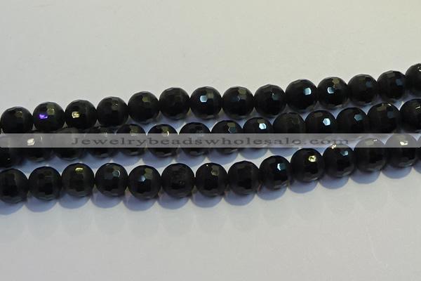 COB474 15.5 inches 8mm faceted round matte black obsidian beads