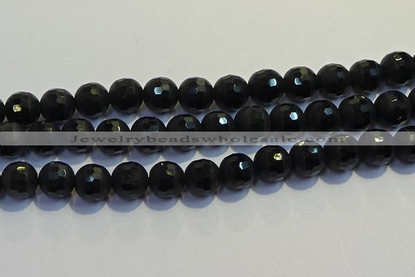 COB477 15.5 inches 14mm faceted round matte black obsidian beads