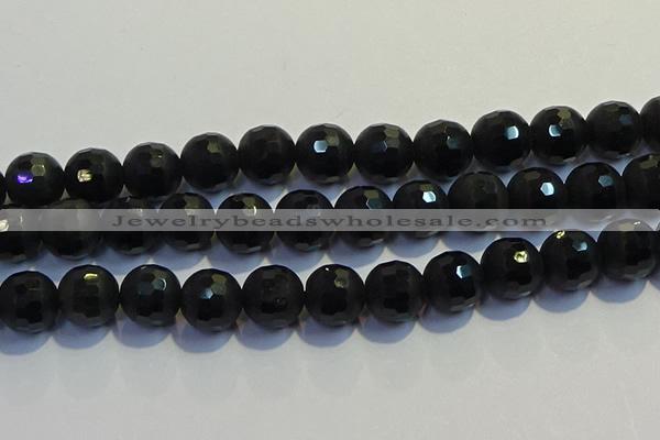 COB478 15.5 inches 16mm faceted round matte black obsidian beads