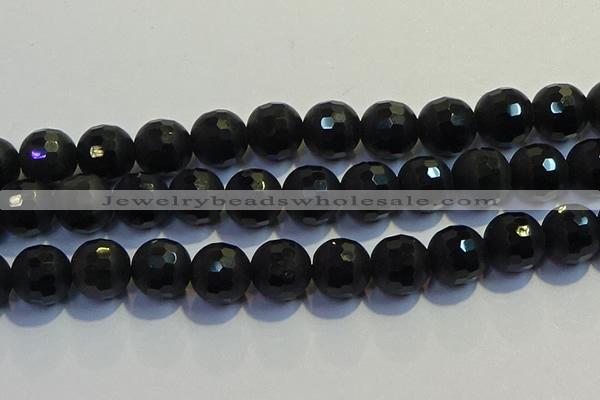 COB479 15.5 inches 18mm faceted round matte black obsidian beads