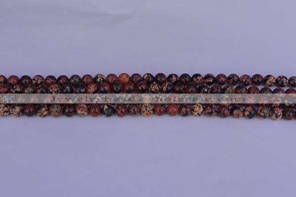 COB660 15.5 inches 4mm round red snowflake obsidian beads