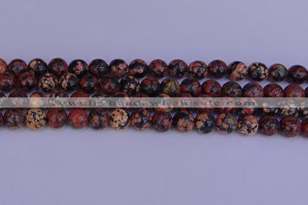 COB665 15.5 inches 14mm round red snowflake obsidian beads