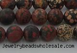 COB672 15.5 inches 8mm round matte red snowflake obsidian beads