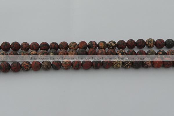 COB672 15.5 inches 8mm round matte red snowflake obsidian beads