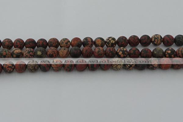 COB673 15.5 inches 10mm round matte red snowflake obsidian beads