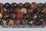 COB676 15.5 inches 4mm faceted round red snowflake obsidian beads