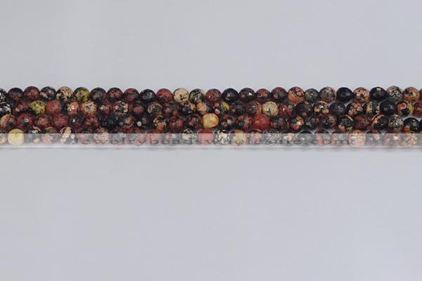 COB676 15.5 inches 4mm faceted round red snowflake obsidian beads