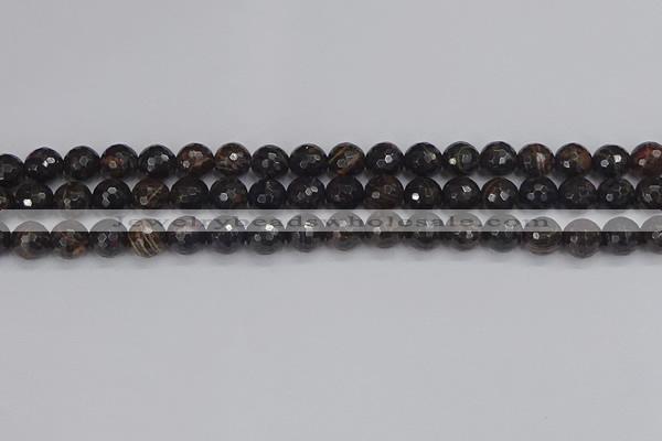 COB686 15.5 inches 8mm faceted round golden black obsidian beads