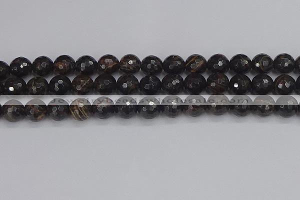 COB688 15.5 inches 12mm faceted round golden black obsidian beads