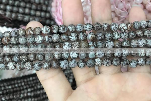 COB691 15.5 inches 6mm faceted round Chinese snowflake obsidian beads