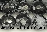 COB773 15 inches 12mm faceted round snowflake obsidian beads