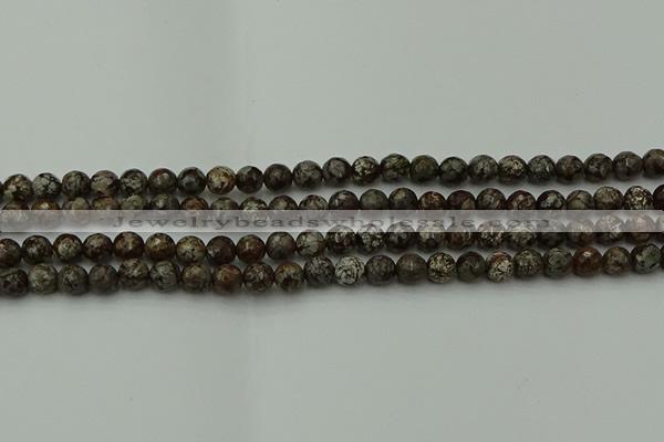 COB811 15.5 inches 6mm faceted round red snowflake obsidian beads