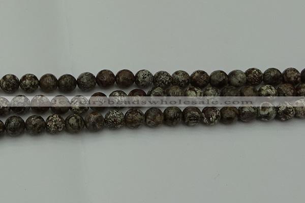 COB813 15.5 inches 10mm faceted round red snowflake obsidian beads