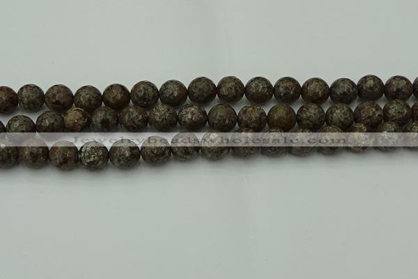 COB814 15.5 inches 12mm faceted round red snowflake obsidian beads