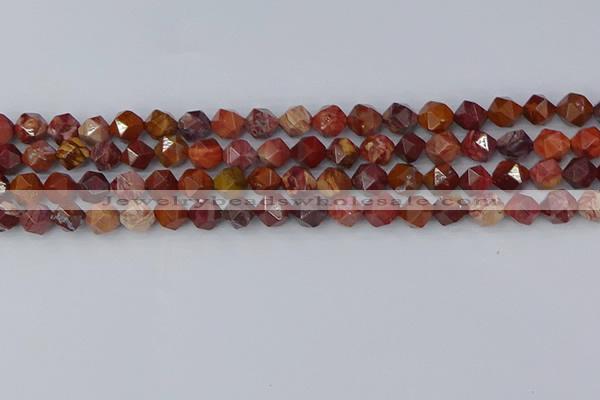 COJ1001 15.5 inches 6mm faceted nuggets red porcelain jasper beads