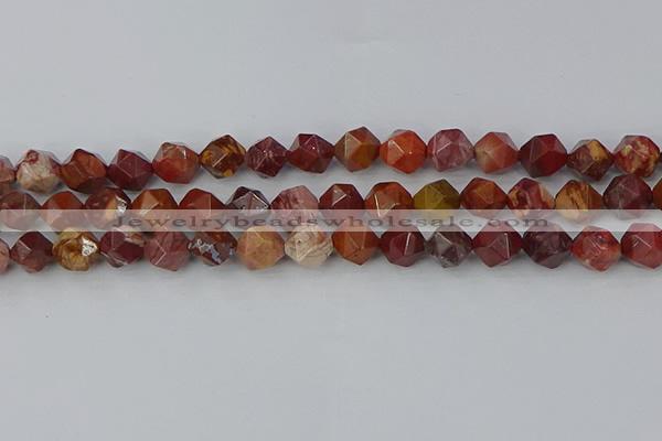 COJ1003 15.5 inches 10mm faceted nuggets red porcelain jasper beads