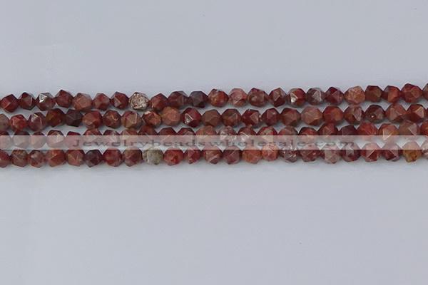 COJ1006 15.5 inches 6mm faceted nuggets pomegranate jasper beads