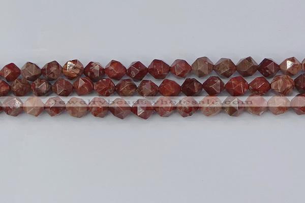 COJ1008 15.5 inches 10mm faceted nuggets pomegranate jasper beads