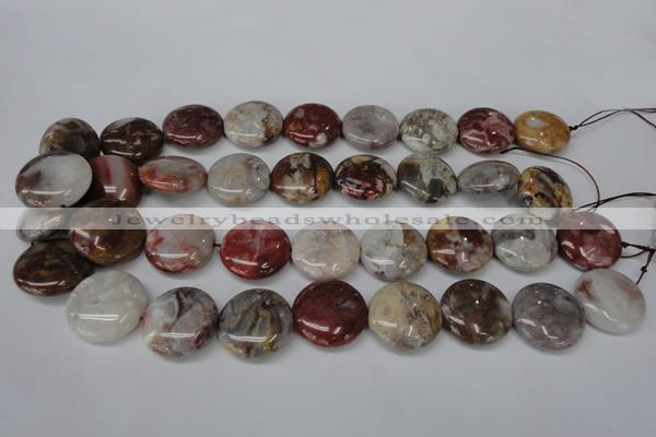 COJ235 15.5 inches 25mm flat round blood stone beads wholesale